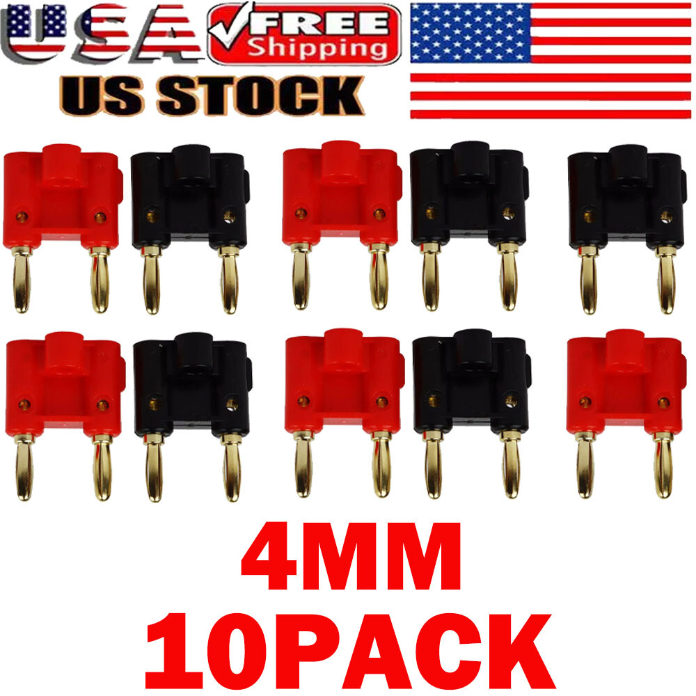10 Pcs 4mm Gold Plated Dual Banana Plugs Screw Type Speaker Wire Cable Connector