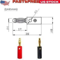 40x 4mm Gold Plated Banana Plugs Audio Jack Speaker Wire Cable Screw Connector