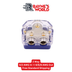 2 Way Blue Distribution Block 0-4 AWG In, 4-8 AWG Out Car Audio Amp Power or …