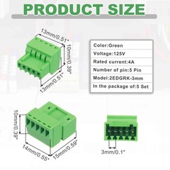 5 Set Green 5 Pin 3mm 0.1 Inch Pitch PCB Mount Screw Terminal Block Connector