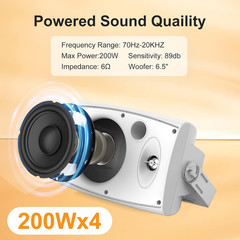 800W Waterproof Bluetooth Outdoor Speakers – 4 White Wall Mount Speakers