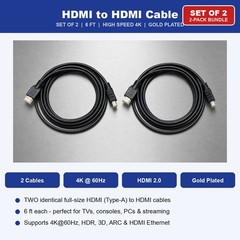HDMI to HDMI Cable 6FT 4K Set of 2 for HDTV Monitor PS5 PS4 Xbox Blu-ray Player