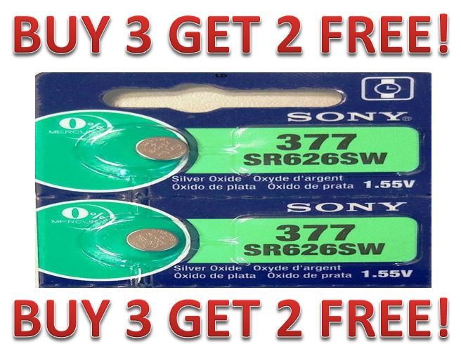 MURATA / SONY 377 SR626SW (2 piece) SR626 V377 Battery USseller BUY 3 GET 2 FREE