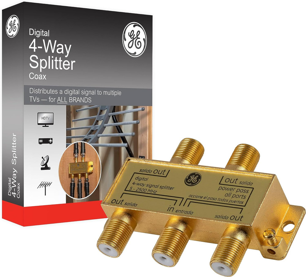 Digital 4-Way Coaxial Cable Splitter, 2.5 Ghz 5-2500 Mhz, RG6 Compatible, Works