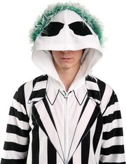 Beetlejuice Adult Mens Black White Striped Hooded Pajama Costume Halloween NWT