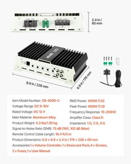 VEVOR Monoblock Car Amplifier Class D Subwoofer Amplifier 400W RMS 1/2/4 Ohm