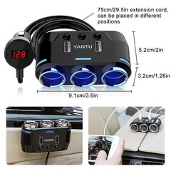 5-in-1 3Way Car Cigarette Lighter Socket Splitter Fast Charger Power Adapter 12V