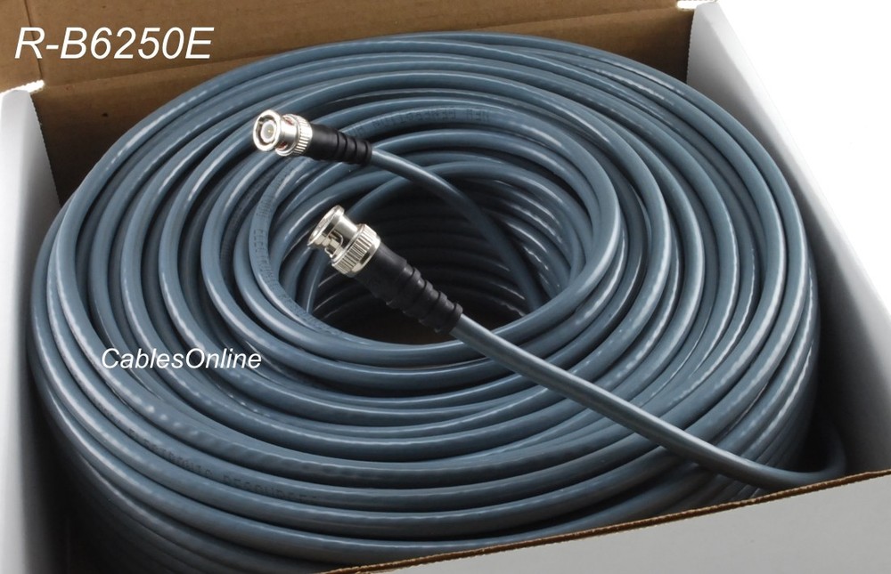 250ft RG6 BNC Male to Male 75Ω HD-SDI Video Cable, Gray CablesOnline R-B6250E