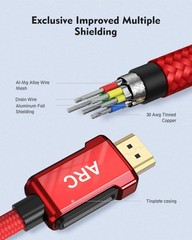 Silkland 4k Hdmi Arc Cable for Soundbar, 60hz 2.0 6.6 Feet, Red