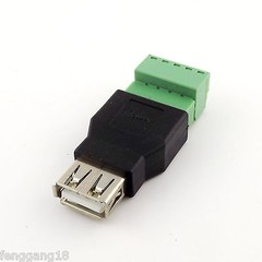 USB 2.0 Type A Female Jack to 5 Pin Screw with Shield Terminal Plug Adapter