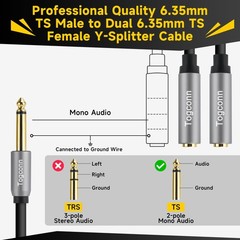 Togconn 2-Pack 1/4 inch TS Mono 2 Pack, 6.35mm Male to Dual Female
