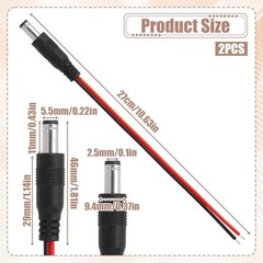 2Pcs 26AWG DC Power Pigtails Cable, 0.8FT 5.5mmx2.5mm Pigtail Cable Male