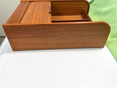 Vintage Indonesia Wooden Teak Tambour Roll Top Cassette Holder Case 14×9 3/4inch
