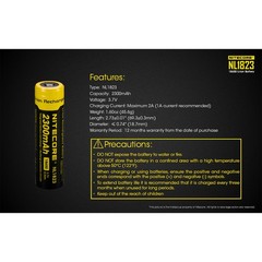 Nitecore NL1823, 2300mAh Rechargeable Lithium Battery