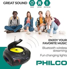Philco Portable Bluetooth Boombox CD Player with AM/FM Radio and USB Playback