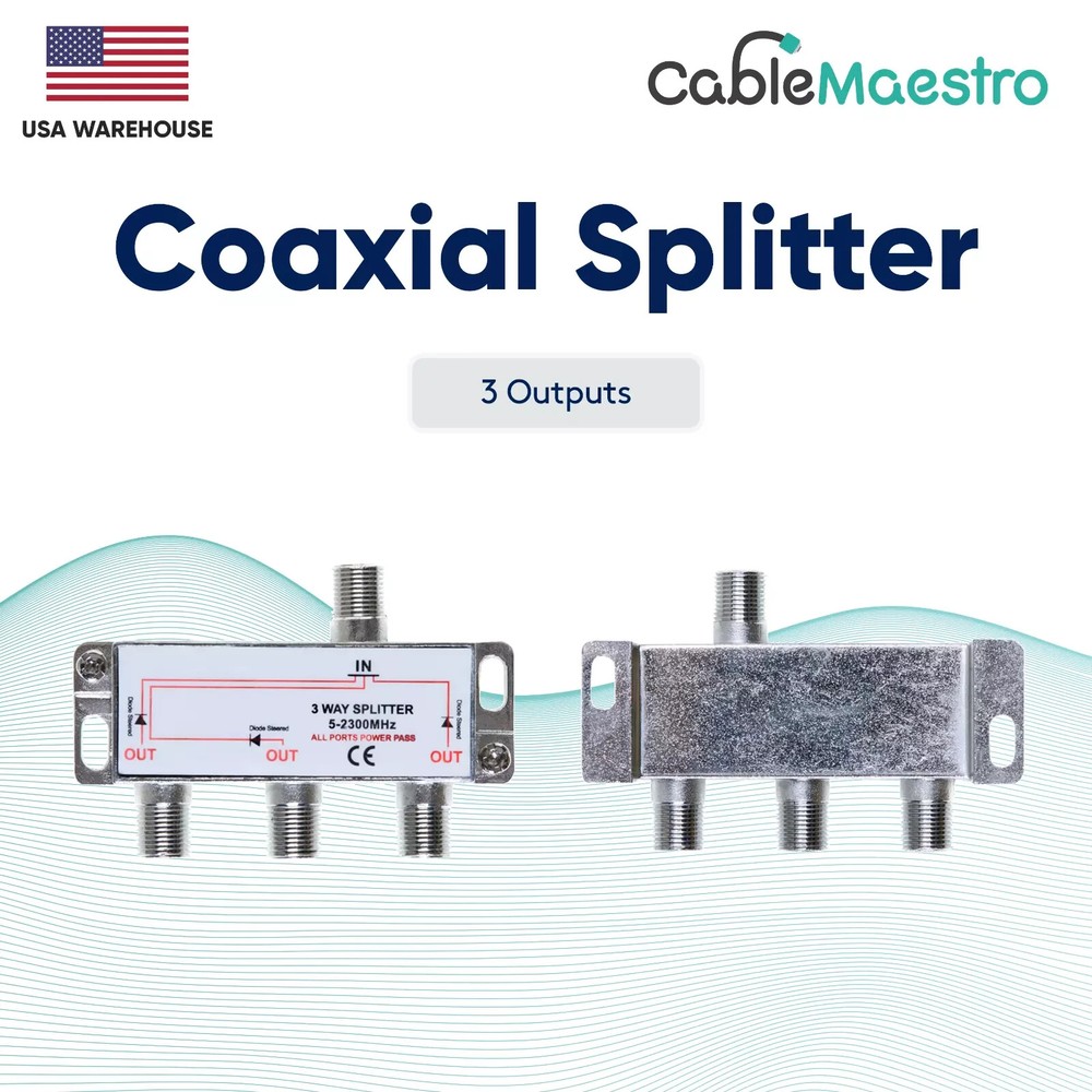 3 Way Power Pass Coaxial Splitter TV 5-2300MHz Satellite RG6 RG59 Cable