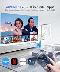 Smart Projector with 4K 8K Support, Android 14 Mini Projector with WiFi6 Silver