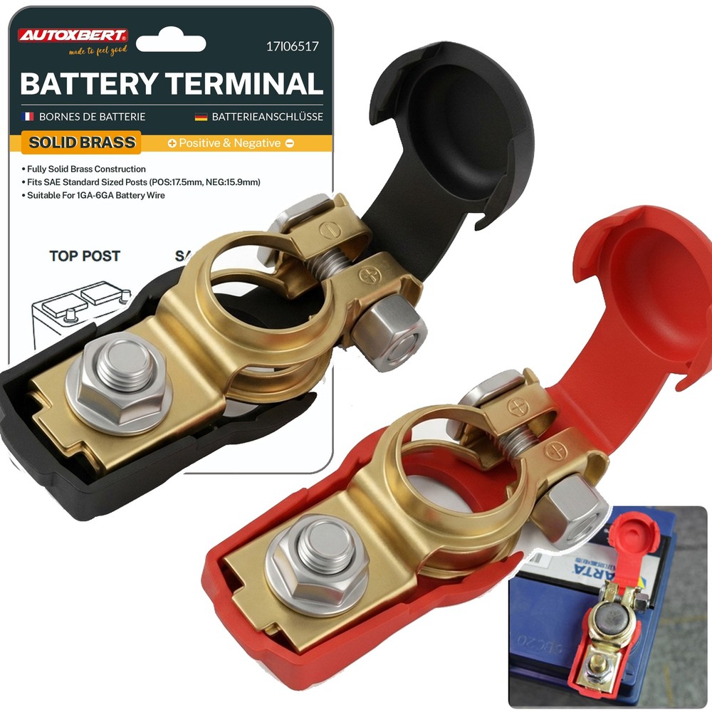 2x Top Post Brass Car Battery Terminal Pole Connector Clamp Quick Disconnect 12V
