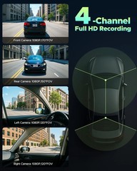 4 Channel Dash Cam 360° Dash Camera HD 1080P 4 Lens Driving Recorder w/128G Card