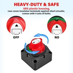 Battery Disconnect Switch, 2PCS Cables 1.64FT with Heavy Duty Wire Lugs, Battery