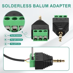 5Pcs 3.5mm TRS Stereo Male to 3 Pin Screw Terminal, Solderless AUX Balun Adapter