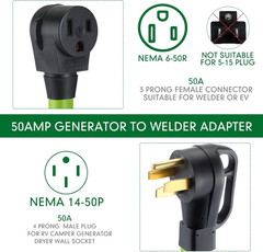 20 Feet 8Awg 50Amp Welder Extension Cord Compatible with Nema 14-50P to 6-50R, 4