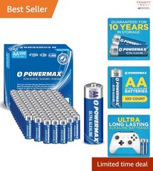100 Count AA Alkaline Batteries Long Shelf Life 10 for Household Use