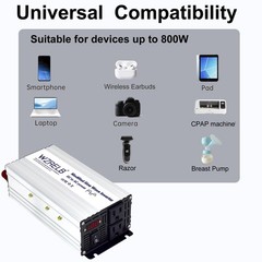 1000W Power Inverter 12/24V DC to 110V 120V AC Peak 2000W Vehicle RV Emergency