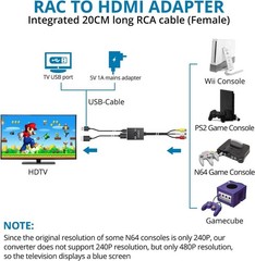 Plug and Play RCA to HDMI Converter with Aspect Ratio Switch for Retro Consoles