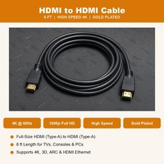 6FT HDMI Cable 4K High Speed for HDTV PS5 PS4 Xbox Series X Monitor Laptop Roku