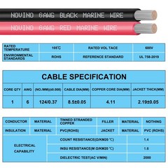 6 Gauge Marine Wire Include 6 AWG 15FT Red & Black,6 6 Gauge, Red, Black