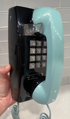 Vintage ITT Bell Telephone Wall Mount Push Button Black & Robins Egg Blue -COOL!