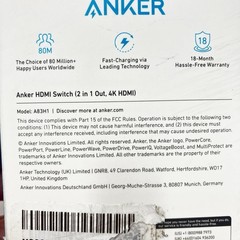 Anker HDMI Switch 4K@60Hz 2 In 1 Out HDMI Switcher A83H1 Open Box