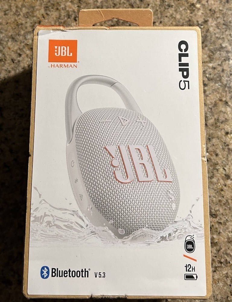 JBL Clip 5 Portable Waterproof Wireless Speaker White New In Box