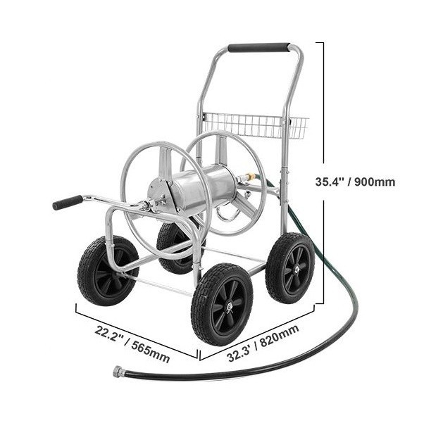 Vevor 250ft 5/8″ Hose Reel Cart; Storage Basket; 4-Wheel Mobile Steel Frame