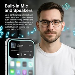 Vital Smart Glasses for Men AI Translation – Open-Ear Bluetooth 5.3 Audio, 130-L