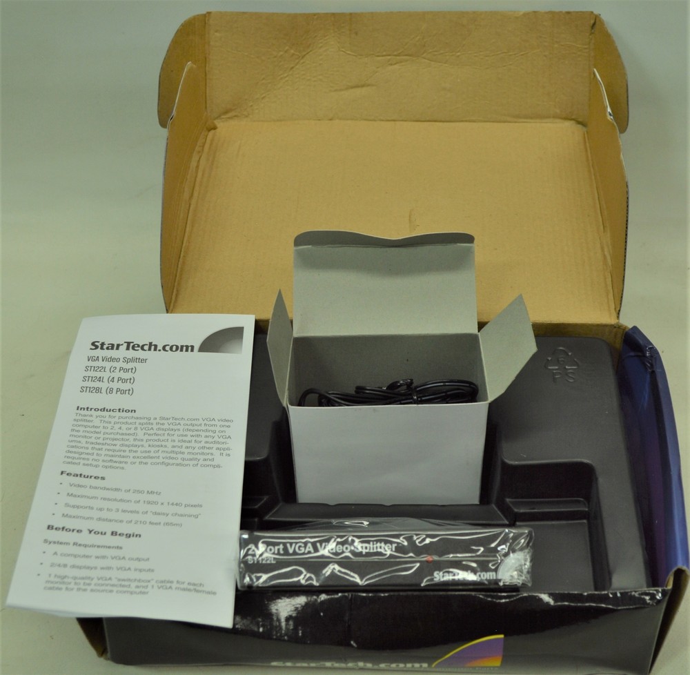 Startech.com Video Splitter 2 port 250MHz ST122L *New Unused*