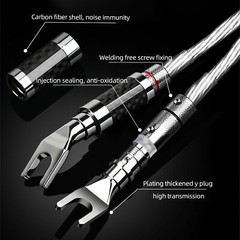 8 Awg HiFi Speaker Wire Cable Silver Plate 8N OCC Carbon Fiber Banana Spade Cord