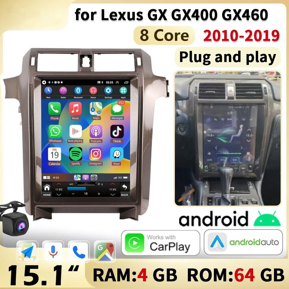 15″ Android Navigation Car Gps Stereo Radio Carplay 64g For Lexus Gx Gx400 Gx460