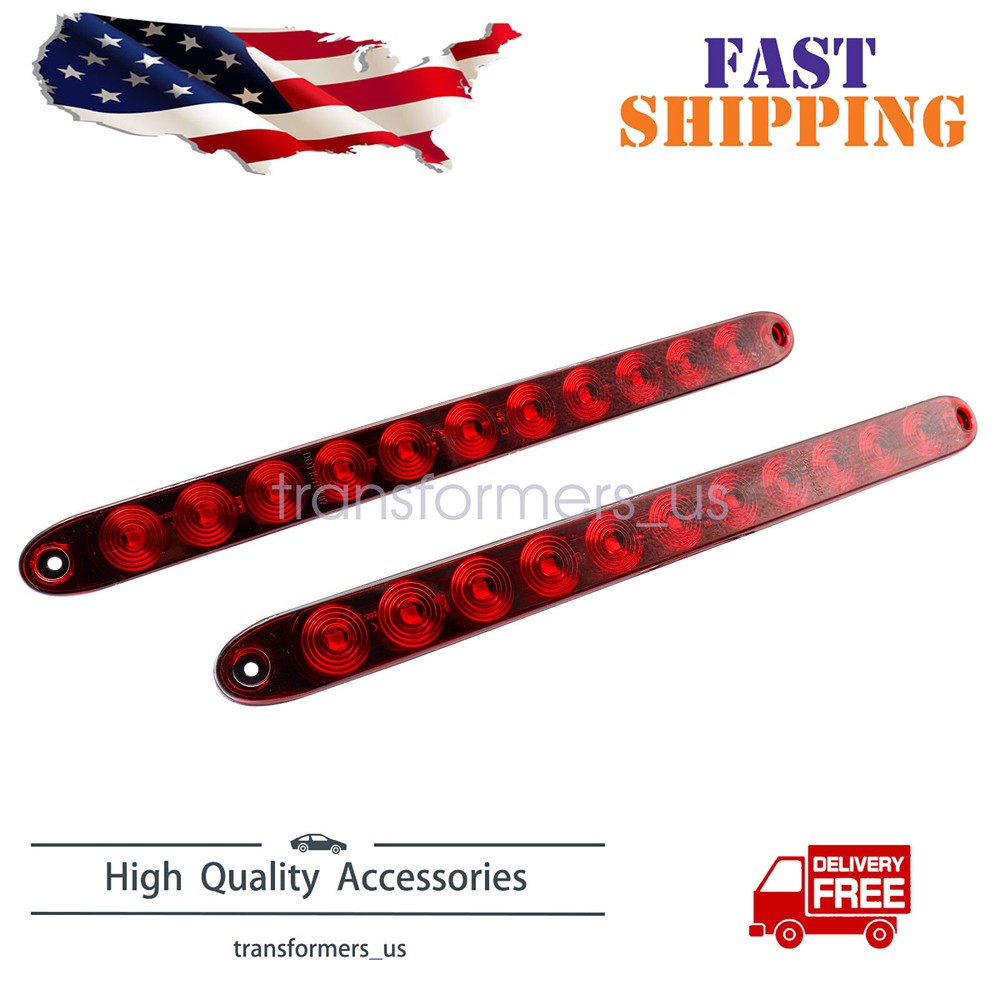 2PCS 15″ Red Truck Trailer Light Bar 11 LED Stop Turn Tail Brake Lights Strip