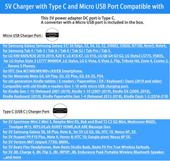 5V 1.5A Power Adapter Charger, DC 5V 1A Power Cord, with USB Type C and Micro