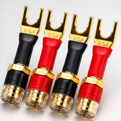 4-Pack Gold Plated Speaker Wire Adapters – Spade to Banana Plug Connectors for S