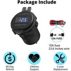 12V-24V PD+QC3.0 Dual USB Car Fast Charger Power Socket Outlet LED Voltmeter Lot