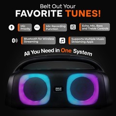 Pyle Wireless Portable LED Bluetooth Boombox Speaker FM Radio 160W Dual Speakers