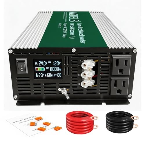 2500W Pure Sine Wave Inverter 12V/24V Auto-Detect DC to 110V/120V AC Off-Grid RV