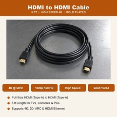 6FT HDMI Cable 4K High Speed for HDTV PS5 PS4 Xbox Series X Monitor Laptop Roku