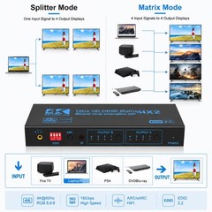 4K 60Hz HDMI Matrix Switcher Splitter 4×2 4 In 2 Out Support ARC EDID