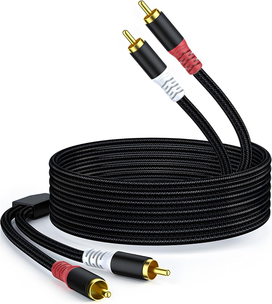 RCA Audio Cable 25FT – Dual Shielded Noise Free Braided Male to Male Audio Cord