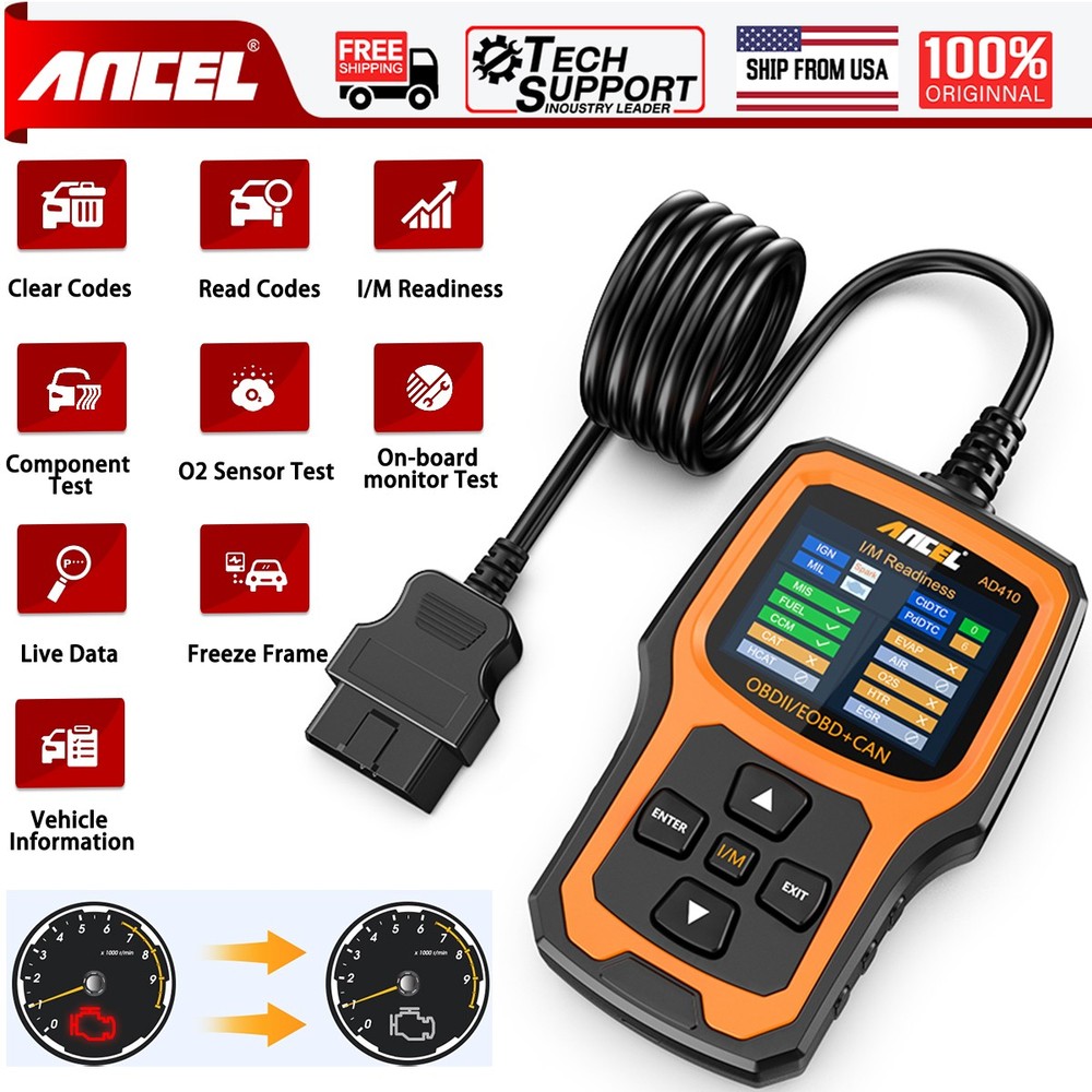 Professional ANCEL AD410 OBD2 Scanner 12V Check Car Engine Free Update Diagnosis