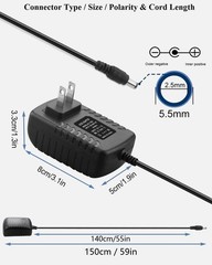 Universal AC Adapter 12V 2A Power Supply Charger 24W AC110V to DC12V 2000Ma 1500
